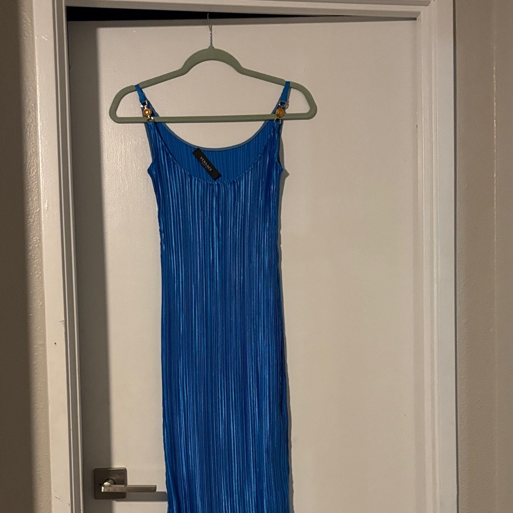 Versace Blue Pleated Slip Dress with Straps size 38